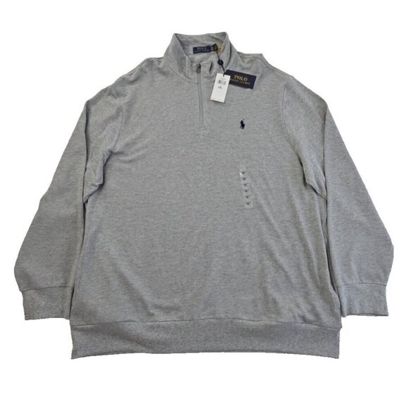 Polo Ralph Lauren Men Big & Tall Pullover Grey XXL 1/4 Zip Double Knit Pony NWT - Picture 1 of 16